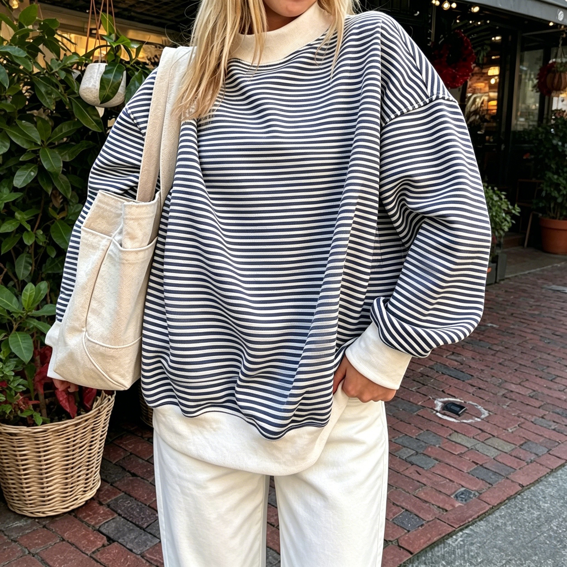 Europa y Estados Unidos transfronterizos Amazon TikTok2026 otoño y invierno nuevos productos de mujeres rayas de color contraste de cuello alto camisa casual de manga larga