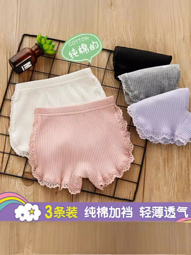 순수한면 소녀 속옷 여름 안티 라이트 안전 바지 어린이 레이스 3 점 바닥 반바지 투인원 매칭 스커트