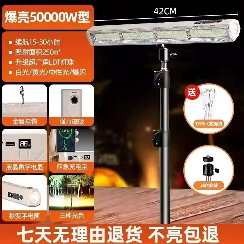 LED-лампа для кемпинга, портативная перезаряжаемая аварийная лампа, магнит, зарядка телефона (2000–6000 мАч)