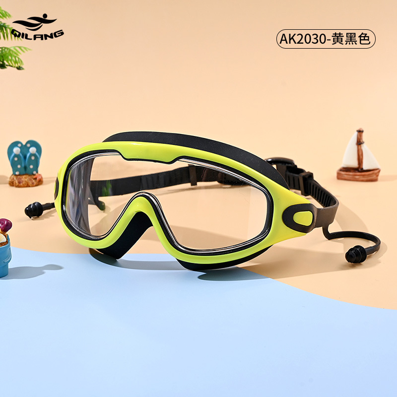 Gafas de Natación de Marco Grande para Adultos de PC Antivaho e Impermeable con Tapones de Oídos para Natación y Buceo