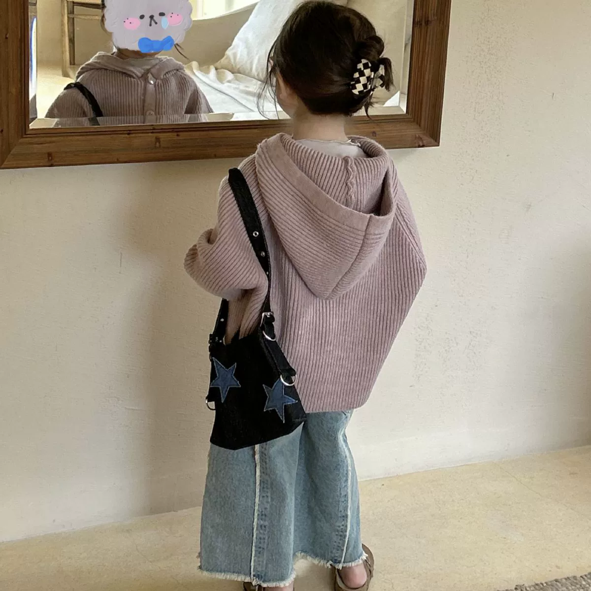 Autumn colored trench coat with hood, sweater, children's clothing, Korean style