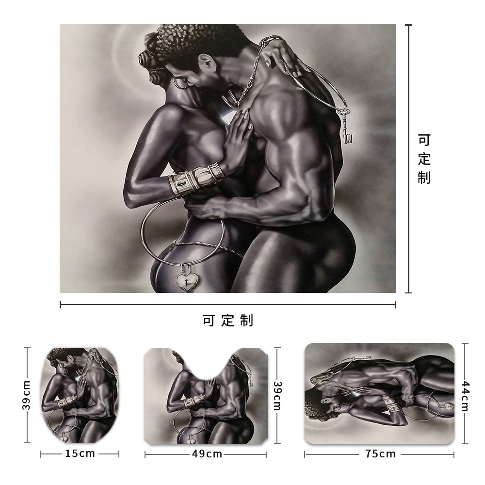 厂家直销新款简约非洲女孩国王防水涤纶浴帘DIY3D印花浴室四件套