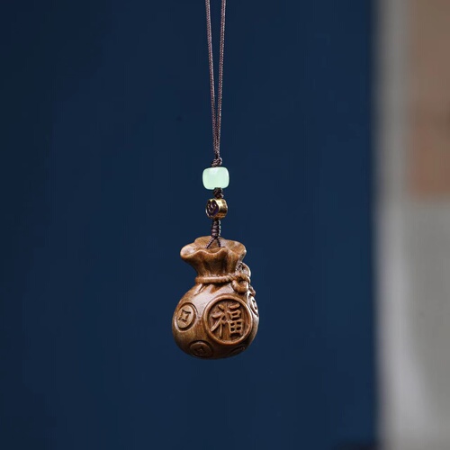 Green Sandalwood Purple Sandalwood Carving Phone Transfer Money Pendant for Men Car Keychain Pendant Gift Bag for Women Backpack Accessory