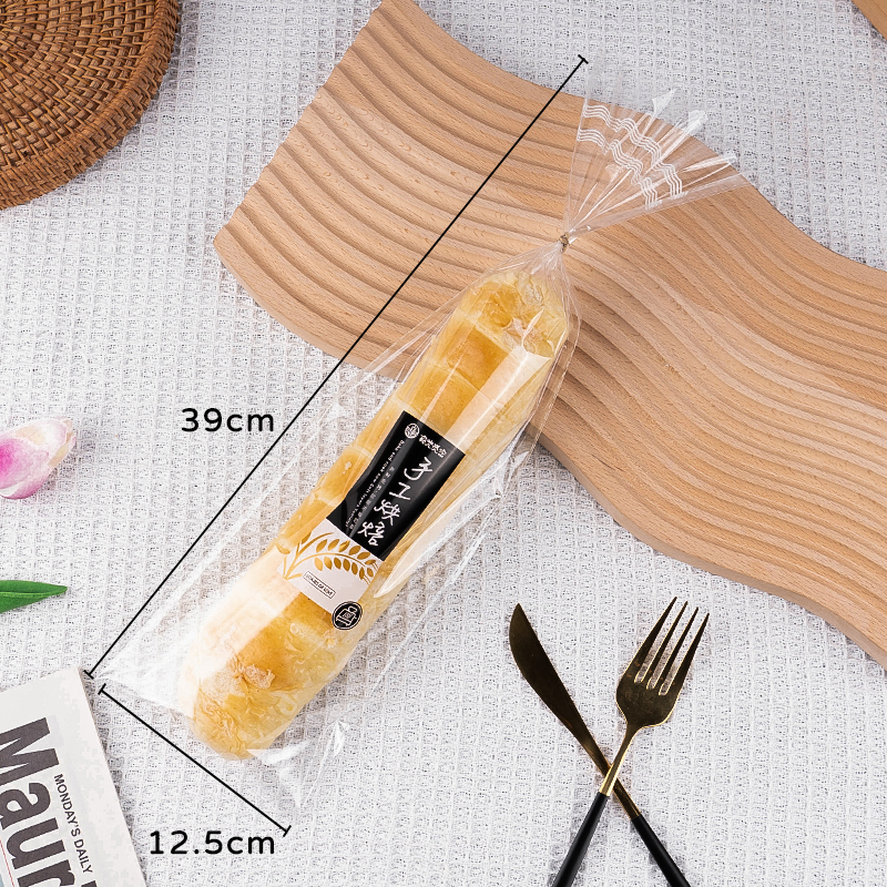 Bolsa de oruga de tira larga, pan, bocadillos, bolsas de galletas, bolsas de puff transparentes, bolsas de alimentos para hornear y empaquetar