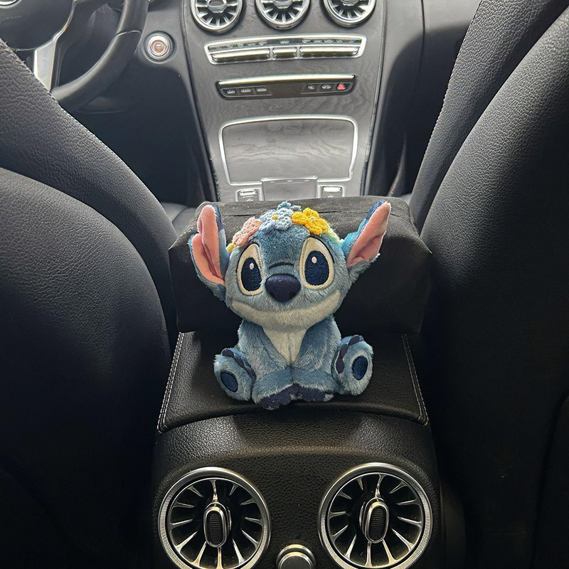 Cute and simple Stitch car tissue box, premium Stitch car tissue holder for the armrest box, in-car gift