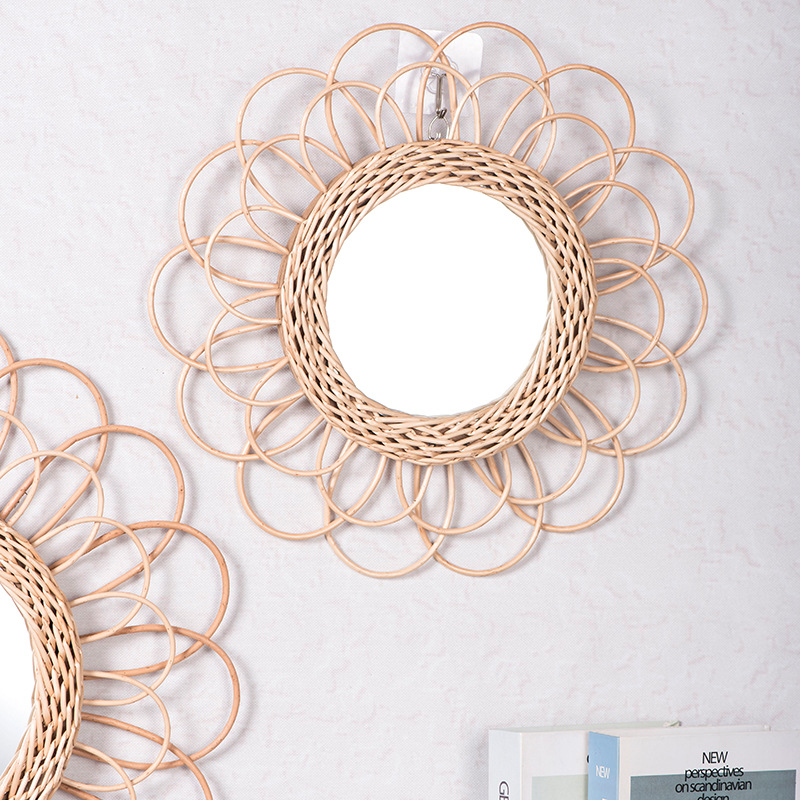 Espejo decorativo de mimbre exclusivo transfronterizo espejo de mimbre espejo de ratán sala de estar dormitorio entrada colgante decorativo decoración de la pared