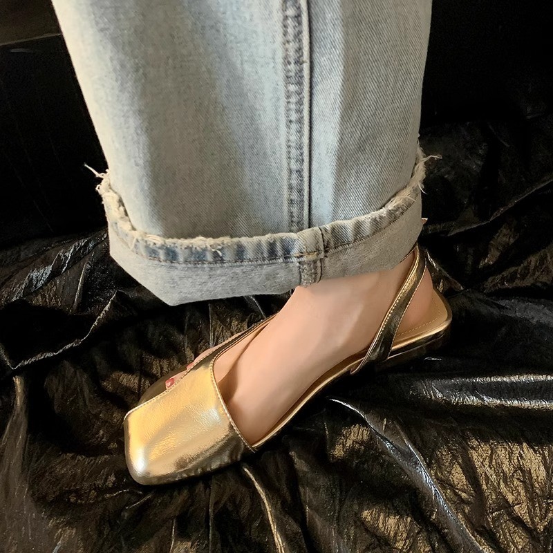 One-character Sexy Half Open Toe Sandals 2024 Spring New Flat Back Trip Wide Loose Round Toe Mesh Sandals for Women