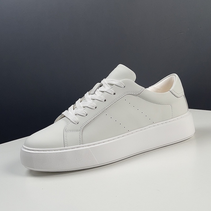 Boys White Shoes Leather Sneakers High-end Light Luxury Men's Basic Pure White Shoes All-match Men's Fashion Brand