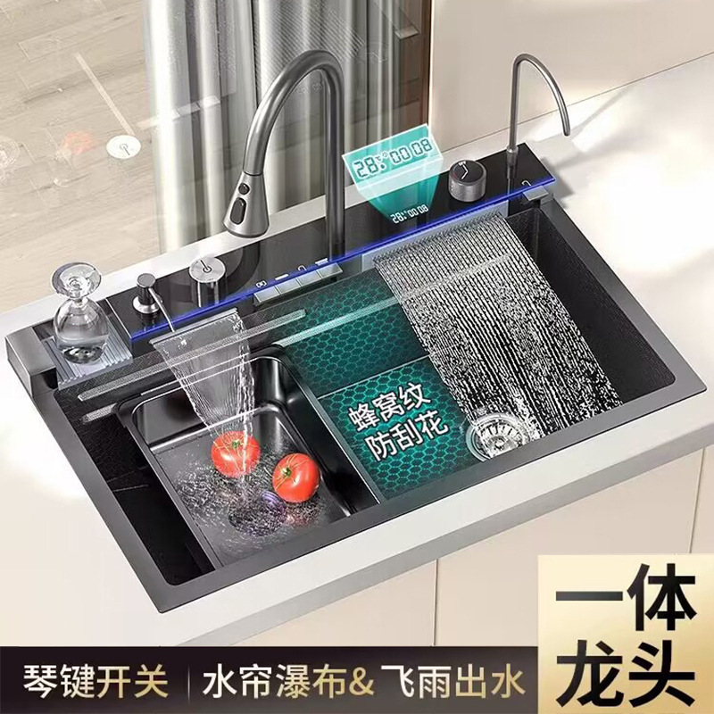 Dolphin nuevo nano 304 Acero inoxidable feiyu cascada grande solo fregadero vegetal lavado placa cocina piano botón fregadero