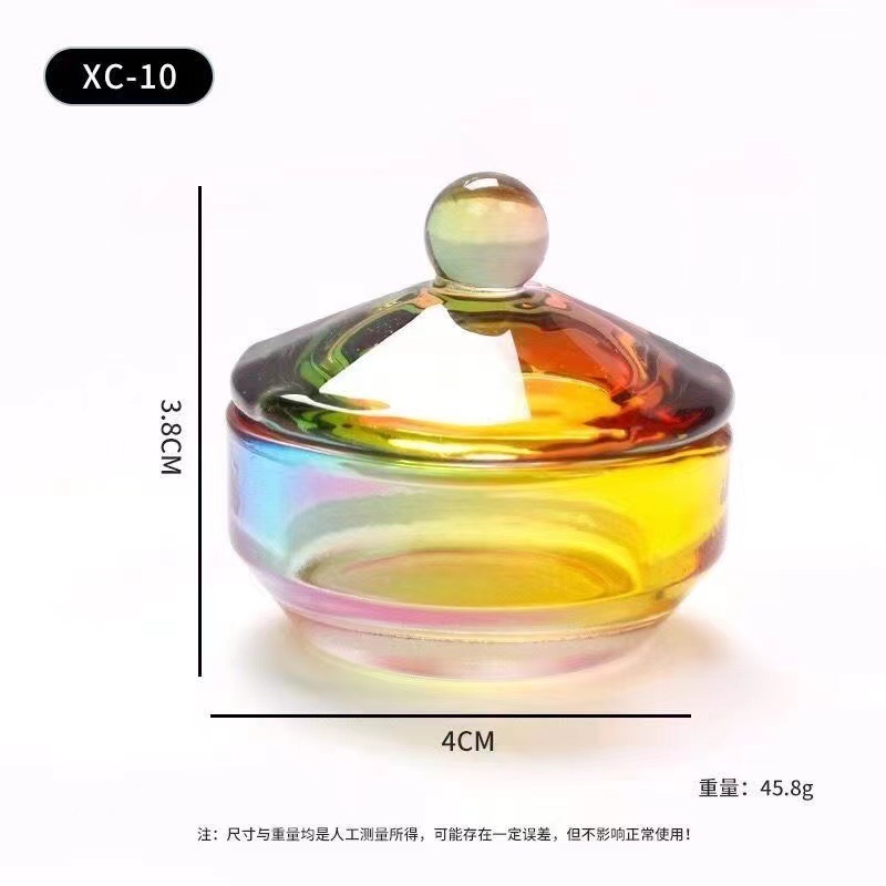 Vaso de Cristal para Manicura con Tapa Cristal Blanco Aurora Multicolor para Salón de Uñas