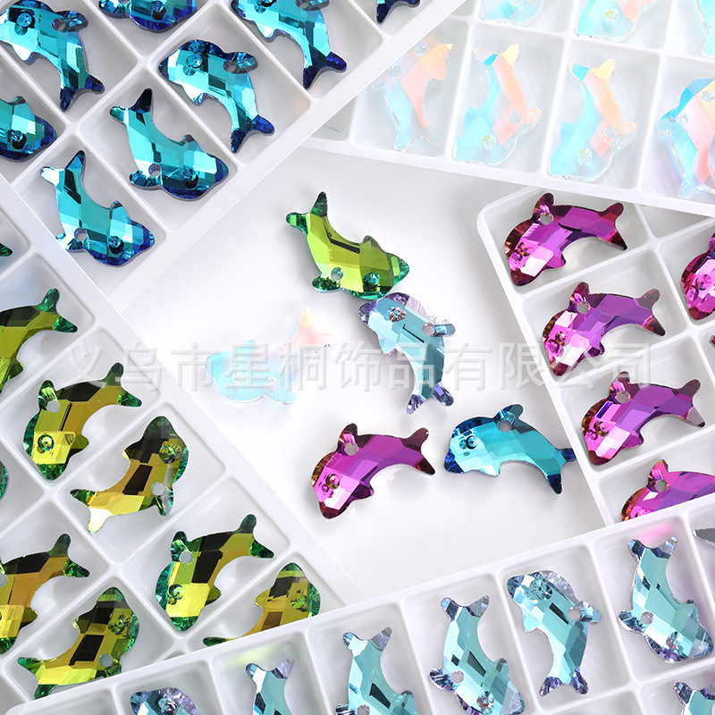 Cross-border hot 12*21 dolphin single hole electroplating magic color crystal pendant DIY necklace earrings jewelry accessories