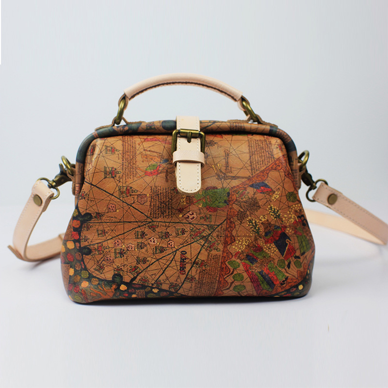 2021新款现货头层皮口金包植柔牛皮复古风医生包纯色头层皮小肩包|ms