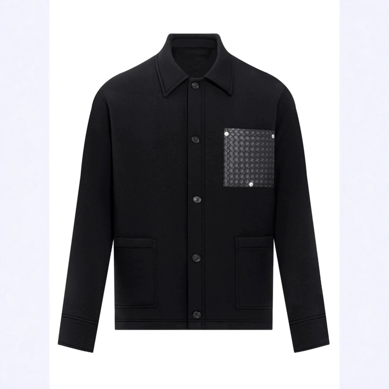 New Woven Leather Patchwork Pocket Old Money Style Air Cotton Simple Versatile Casual Jacket Men's Trendy