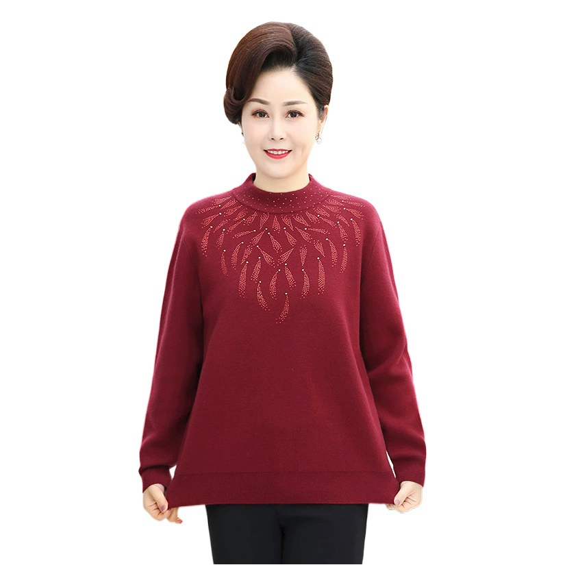 Зимняя женская одежда больших размеров для среднего и пожилого возраста Благородный цельный свитер на флисовой подкладке для полных мам, теплая одежда большого веса, базовый трикотаж