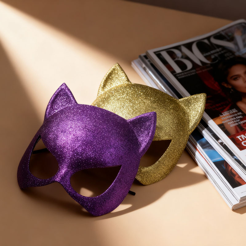 Nuevos productos transfronterizos polvo cara de gato media cara máscara de baile misterioso espectáculo de disfraz de fiesta sexy dama máscara de ojos