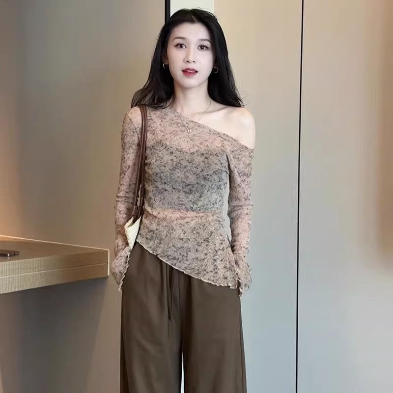 时尚套装女2025早秋新款时髦洋气不规则长袖上衣阔腿裤气质两件套|undefined