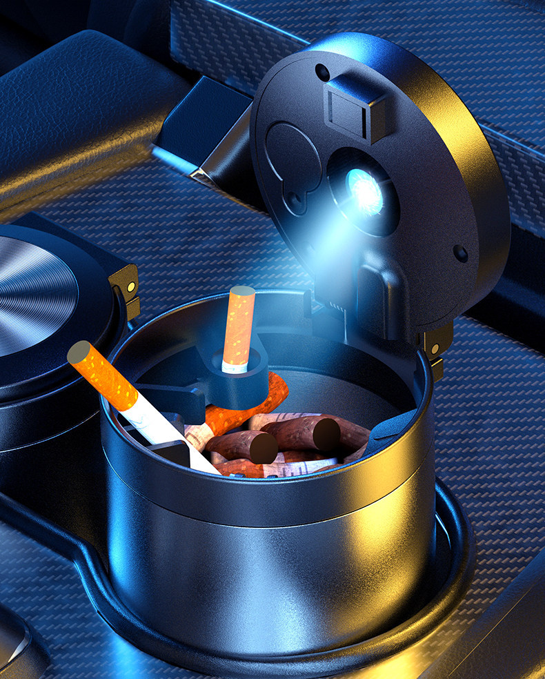 Suitable for Aito M5, M7, M9, M8 Car Ashtray, Aluminum Alloy Car Ashtray with Press-To-Open Lid and Light