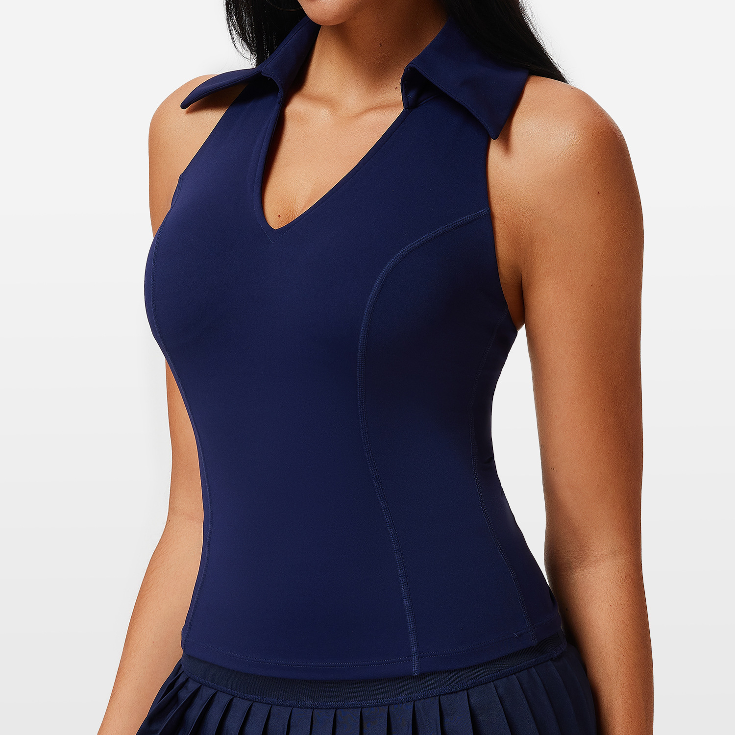 Chaleco deportivo de manga corta de nuevo estilo para mujer, con copa fija, camiseta de fitness para correr, top de golf con solapa para exteriores