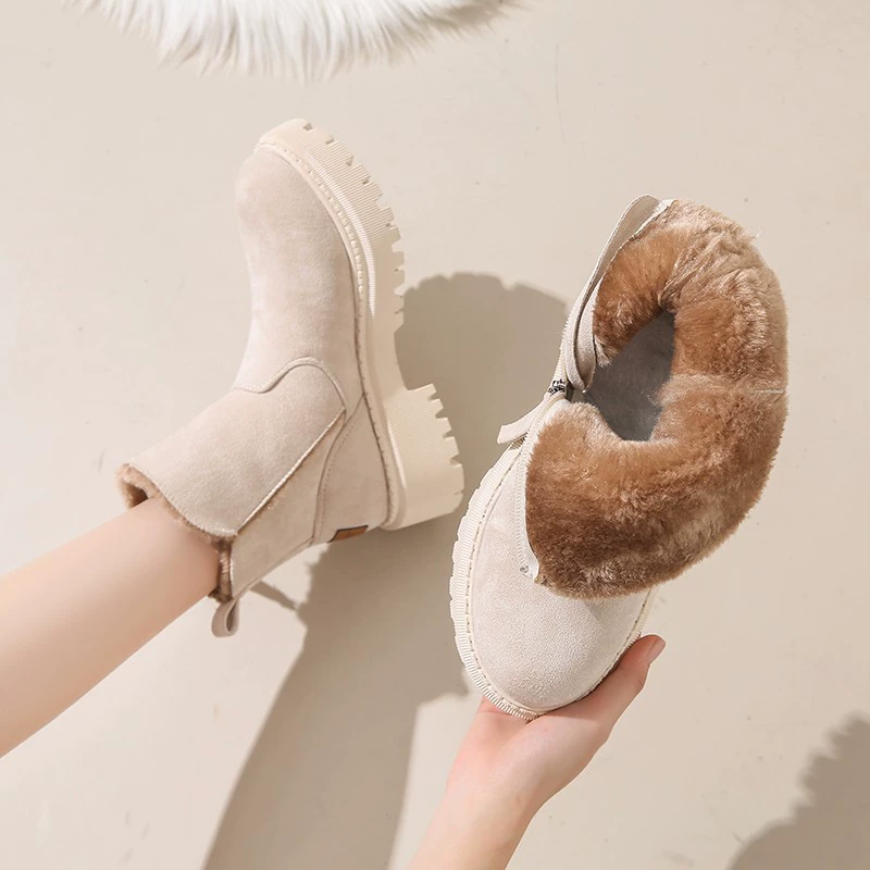 Зимняя утолщенная теплая и прочная хлопковая обувь на флисовой подкладке 2024 года для женщин, универсальные хлопковые сапоги до середины икры, высококачественная хлопковая обувь.