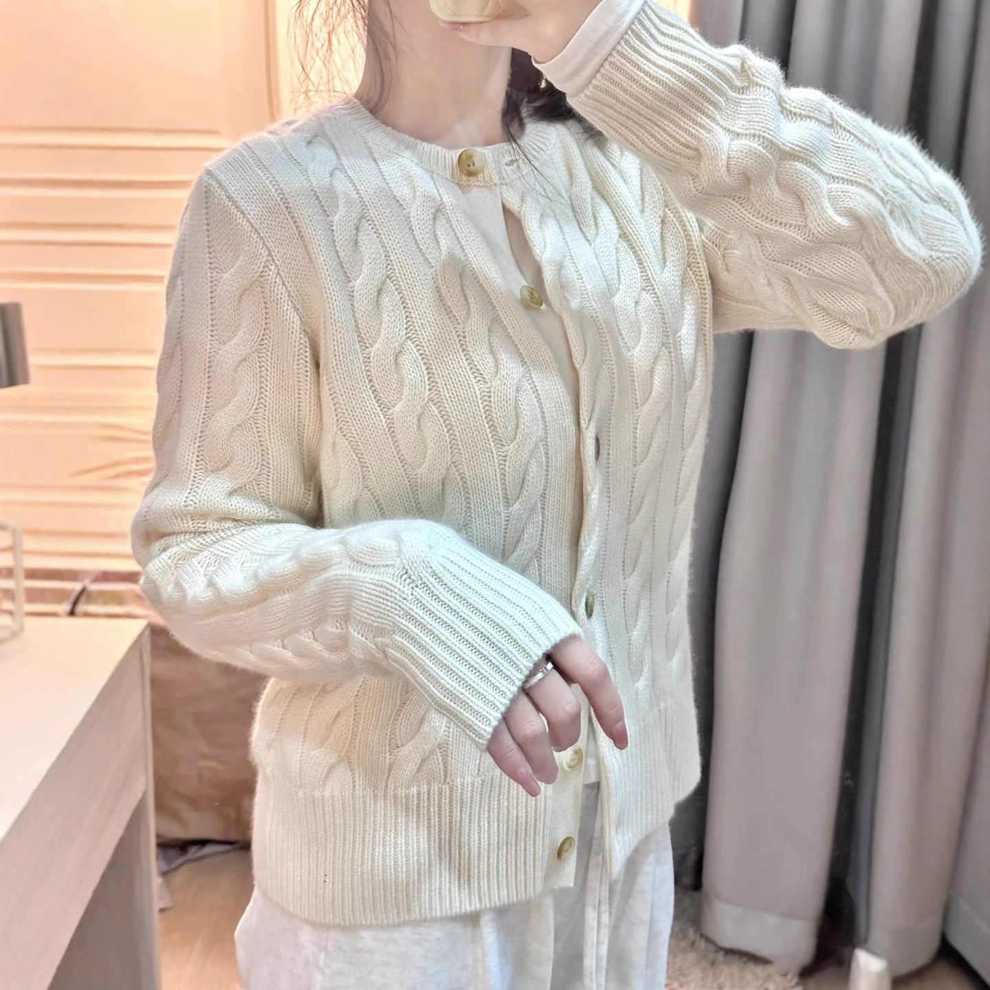 Женский кардиган из шерсти с вышитым логотипом RL Ralph pony, вязаный косами, с круглым вырезом, свитер-пальто