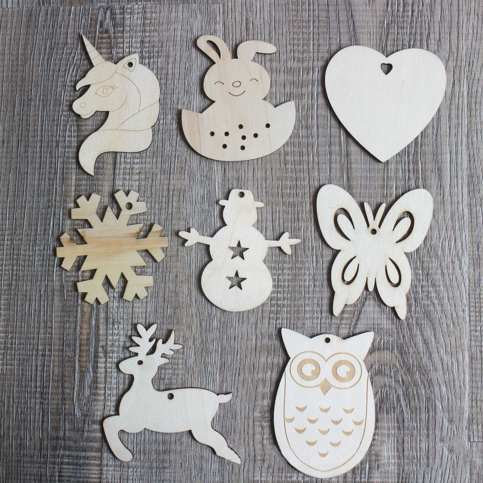 Рождественское украшение макет вечеринки DIY ручная роспись пустой Единорог белая древесная стружка лазерная резка деревянный маленький кулон