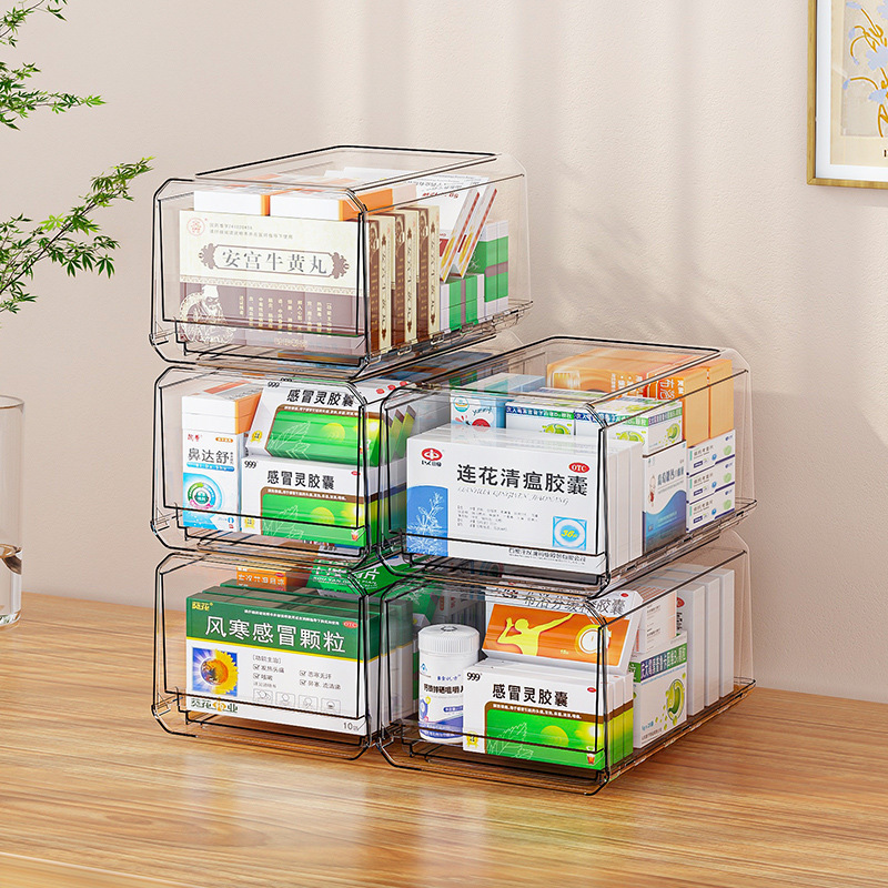 デスクトップ収納ボックスプラスチック透明引き出し式分格ボックス化粧品文房具本収納整理ボックス薬ケース|undefined