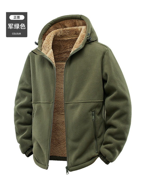 Hooded Fleece Jacket for Men, Autumn and Winter Thickened Polar Fleece Casual Sweatshirt, Loose Large Size Lamb Fleece Coat