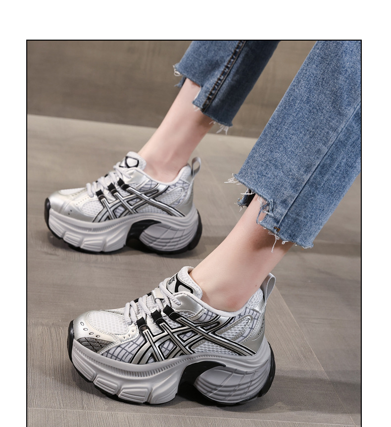 Giày sneaker chunky nữ đế dày tăng chiều cao mặt lưới thoáng khí — Màu be chi tiết 15