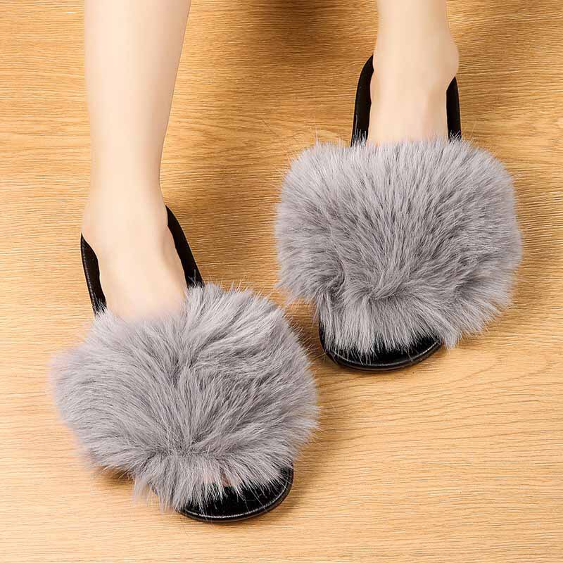 Fluffy plush slippers for women, autumn and winter collection, fashionable and classic design, one-strap style, available in large sizes, wholesale for cross-border sales Fluffy plush slippers for women, autumn and winter collection, fashionable and classic design, one-strap style, available in large sizes, wholesale for cross-border sales