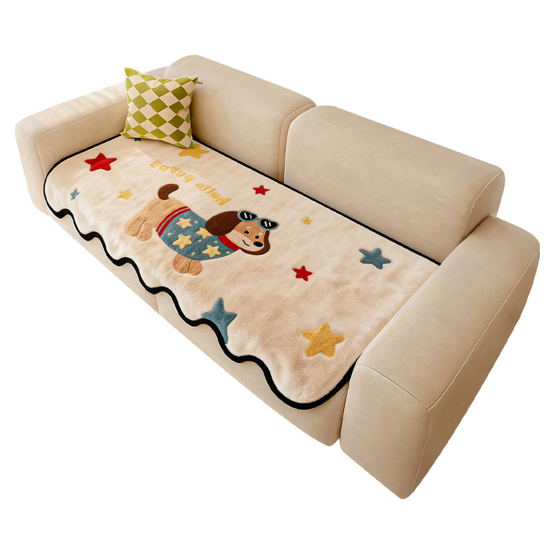 Cojín de sofá de peluche de forma especial invierno 2025 nuevo estilo americano patch viento engrosado cojín de sofá de piel alfombra de tela antideslizante