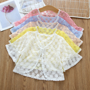 Children's Coat Cardigan Girls' Lace Hollow Outer Shawl Small Waistcoat Baby Girl's Long Sleeve Small Cardigan Air-conditioning Shirt