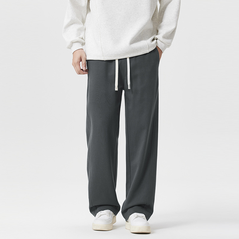 Pantalones americanos de peso pesado para hombres pantalones casuales de moda pantalones largos sueltos y rectos pantalones deportivos gris oscuro