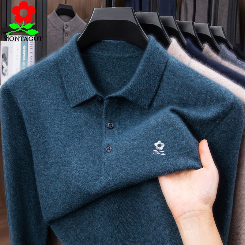 French Dream/Tejiao 2025 New Autumn and Winter Men's Cashmere Lapel Soft Bottoming Knitted Warm Wool Sweater