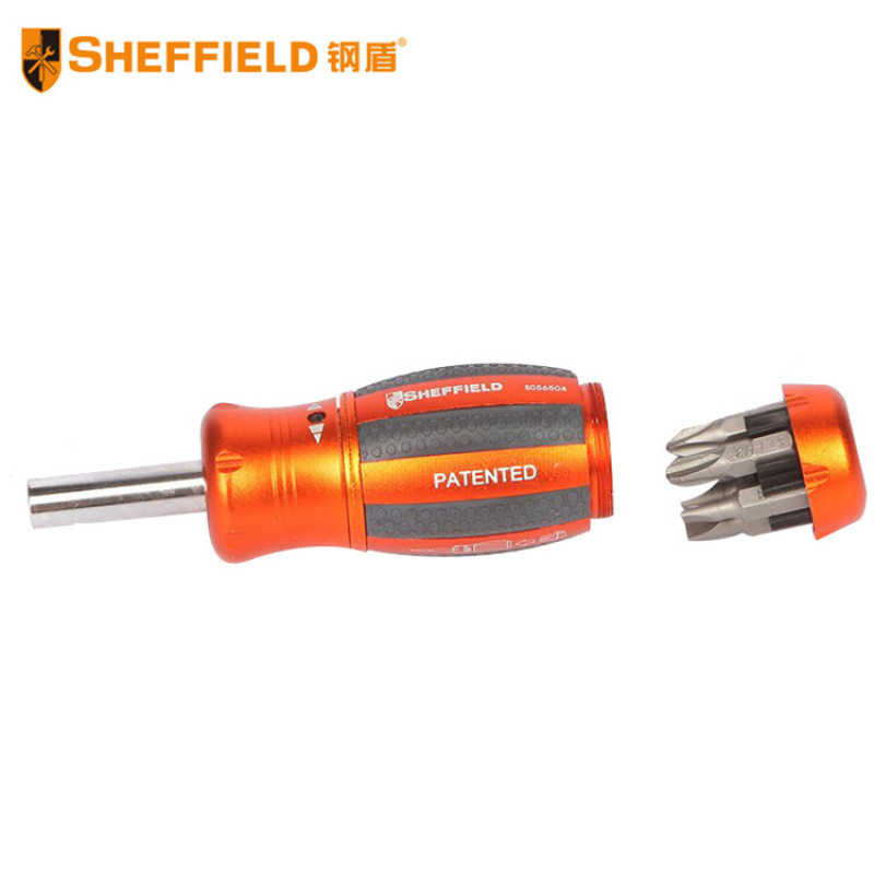 钢盾SHEFFIELD S056504 6合1迷你棘轮铝合金手柄螺丝批手动螺丝刀
