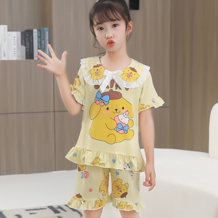 Pijamas de niñas de manga corta de verano delgado jade Gui perro caricatura princesa encantadora viento encaje delgado dulce conjunto de hogar