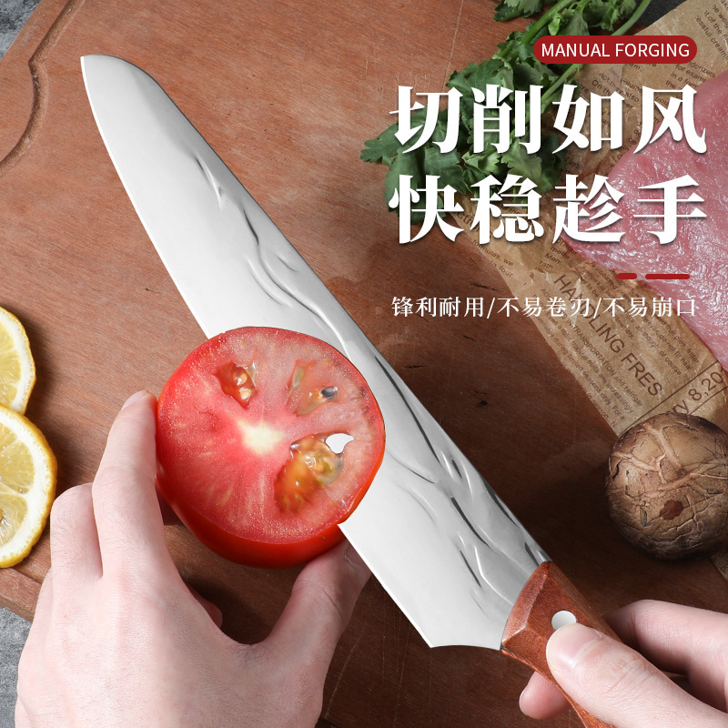 广东阳江多功能锻打水果刀家庭用切肉切菜切片刀实木手柄锋利刀具|undefined