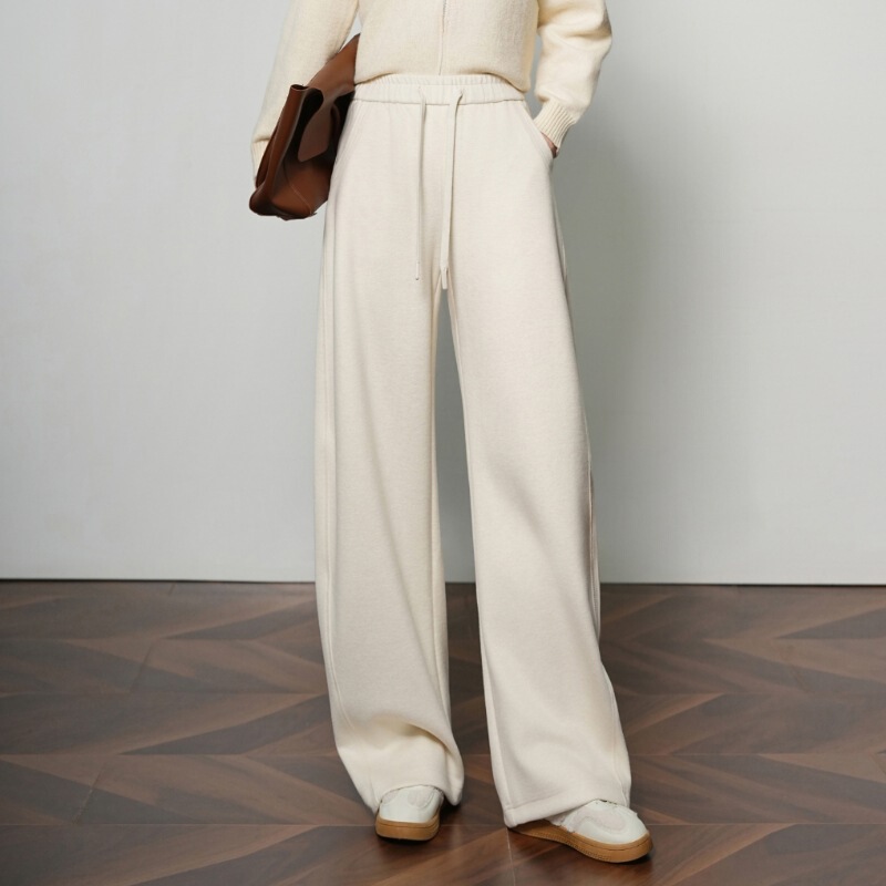 Authentic Soft Wool Wide-Leg Pants for Women 2025 Winter Thickened High-Waisted Drapey Loose Versatile Straight Casual Long Pants