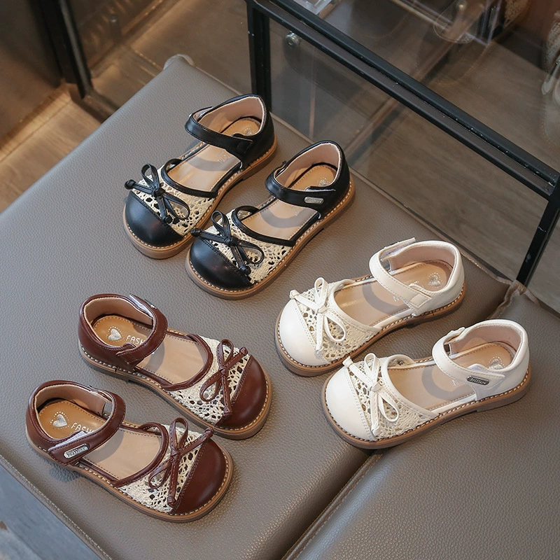 Детские сандалии Baotou 2025 лето, новые, милые, с бантиком, полусандалии, симпатичные сетчатые пляжные туфли, модные