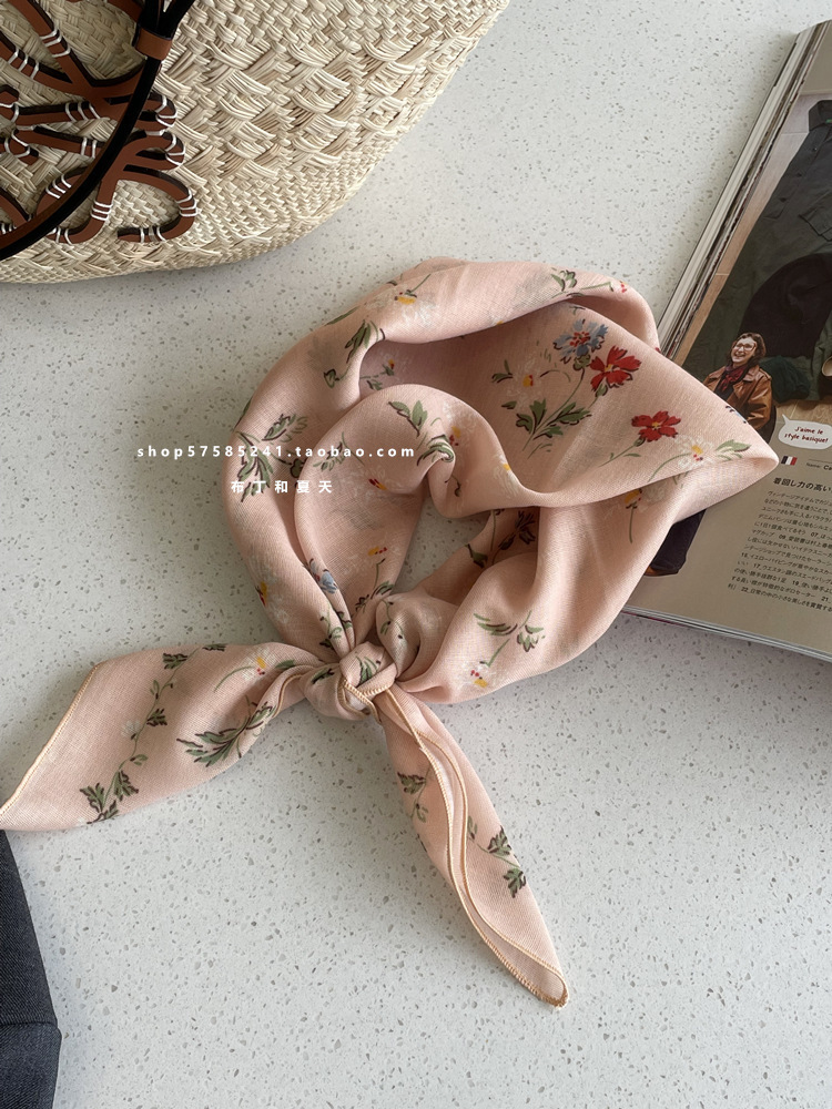 綿麻方巾合集 ~ 超多色柄砕花波点襟巾文芸森系頭巾髪帯包帯女