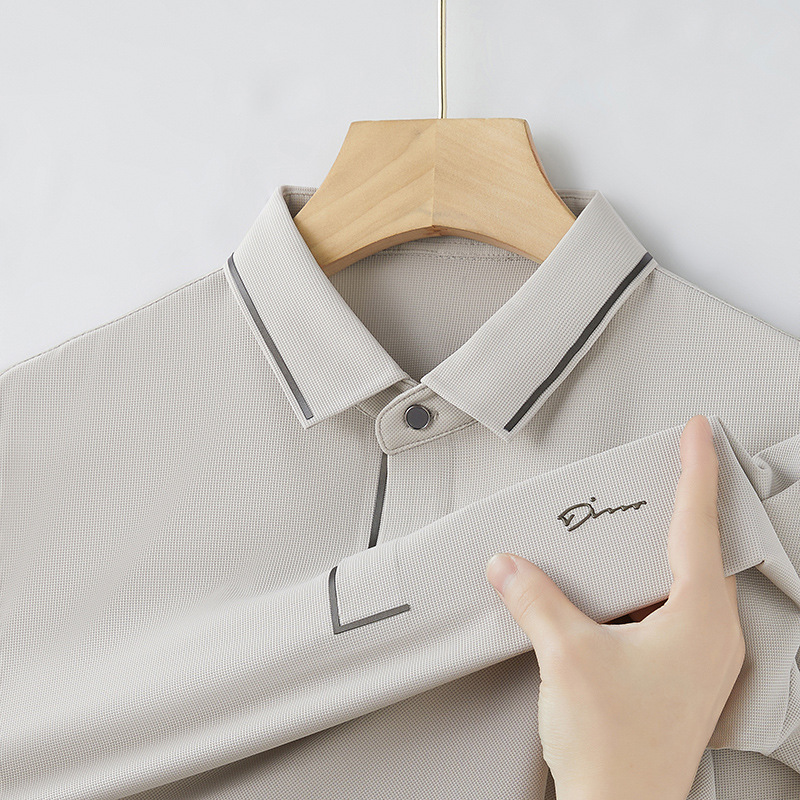 夏の新型男性半袖poloシャツ無痕無熱高級ファッション襟tシャツ中年抗シワ氷糸