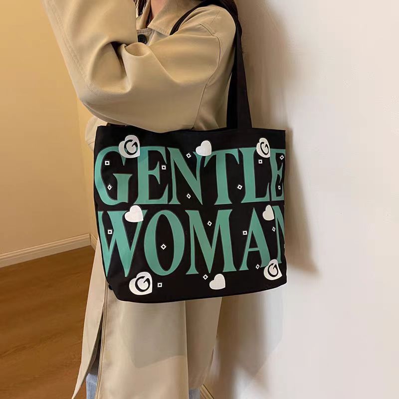 Student canvas bag, large-capacity tote bag, class commuting bag, versatile printed mommy hand bag, shoulder bag, shopping bag undefined