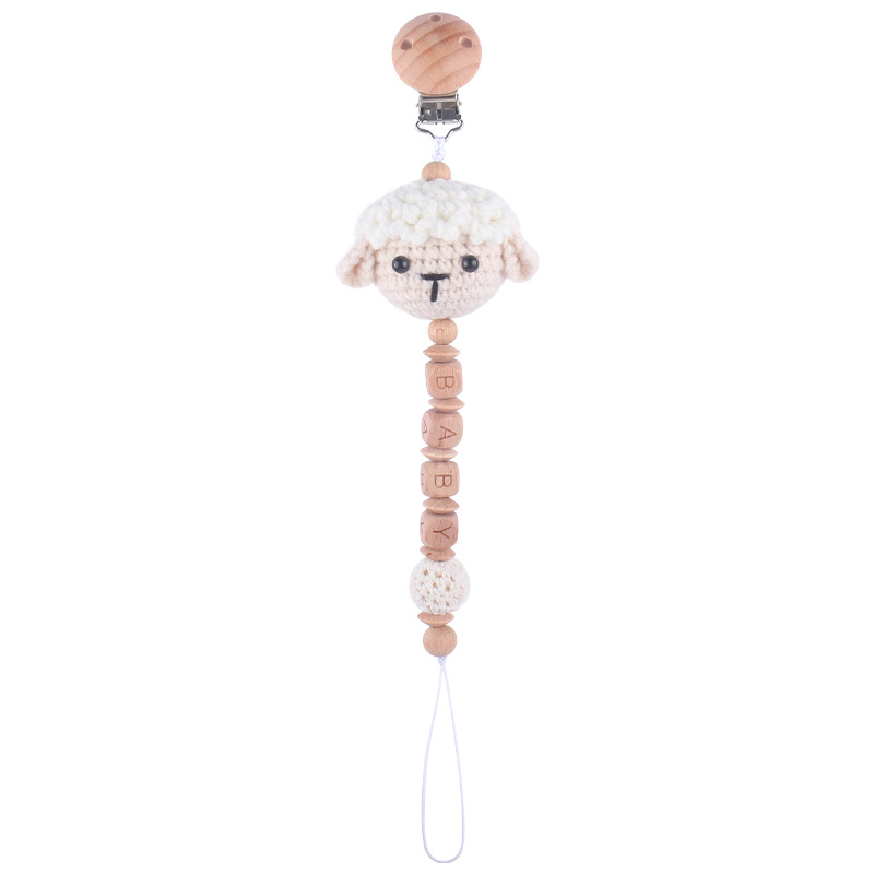 Nueva mano de lana ganchillo animal mordedor calmante bebé Super lindo animal cabeza Cadena de chupete cadena anti-gota