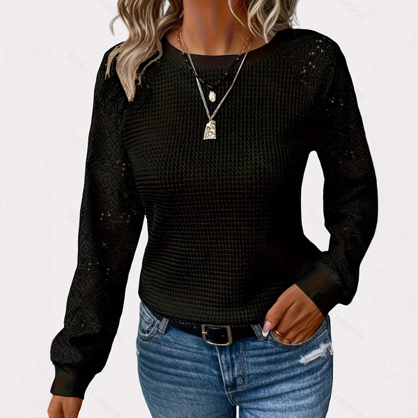 solid lace long-sleeve with a round collar