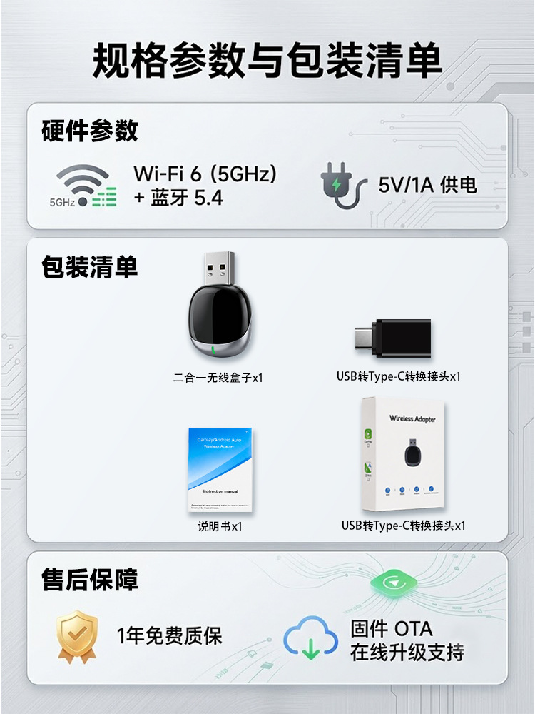 2-in-1 Wireless CarPlay Box for Car-Machine Interconnection, Converts Wired to Wireless CarPlay and Android Auto