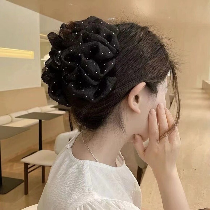 韩系蕾丝蝴蝶结马尾抓夹女2025新款后脑勺高级感发夹气质顶夹发饰|undefined