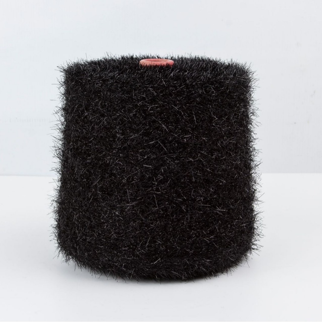 花式纱特色纱线亮片斜毛黑色色纺毛长2公分小香风厂家直销批发