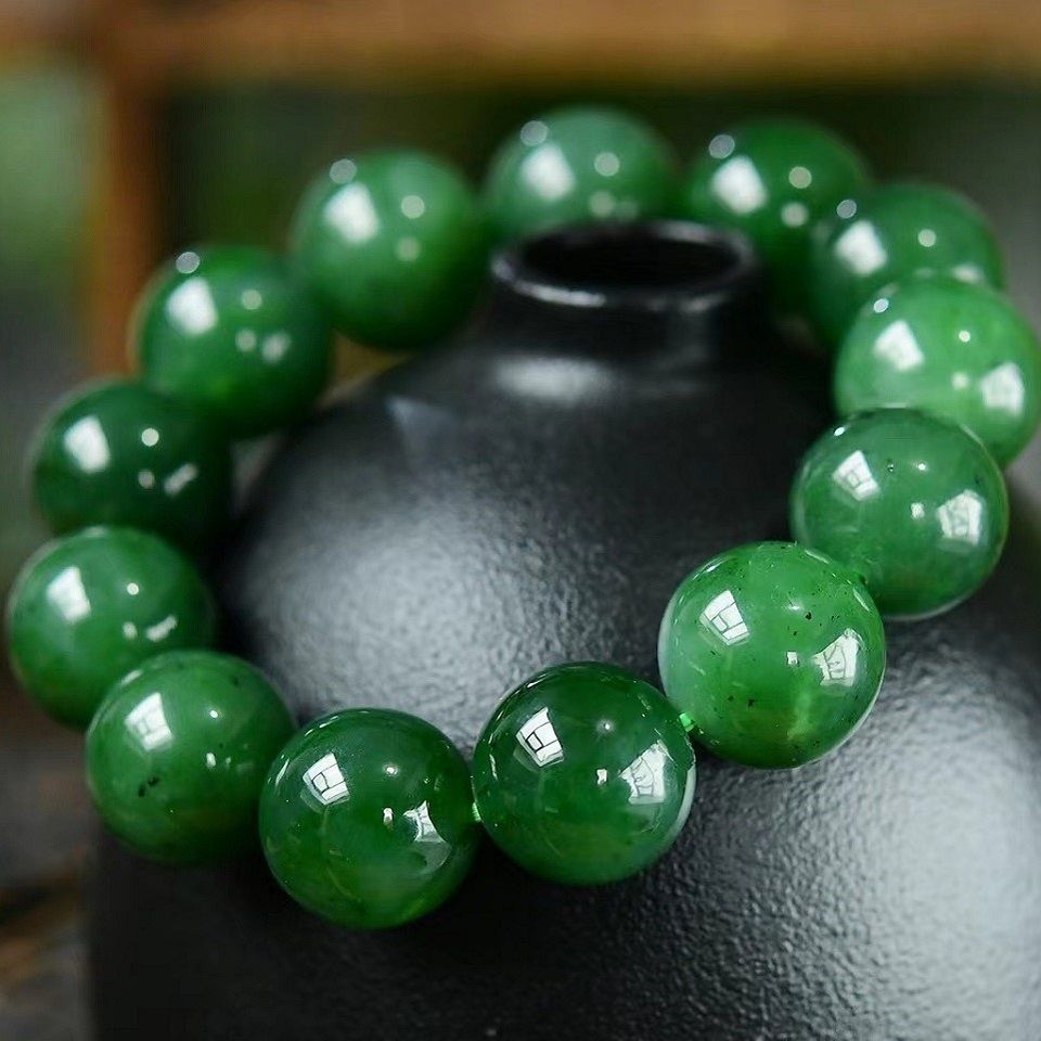 Vòng tay ngọc bích Hetian tự nhiên cao cấp 16mm phong cách Trung Quốc