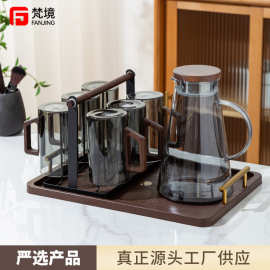 严选杯架厂家铁艺日式水杯倒挂架家用手提水具套装带托盘沥水收纳