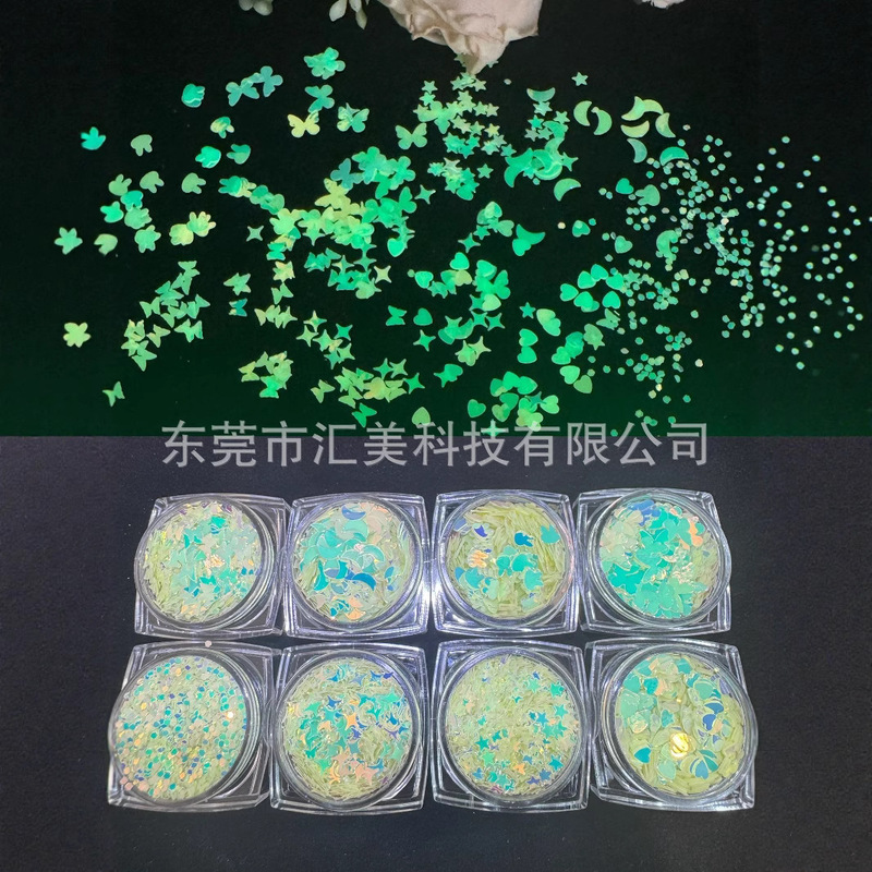 Kexiyan High-Gloss Luminous Nail Art Sequins Butterfly Stars Moon Heart Rabbit Luminous Glitter Sequins Glitter Powder