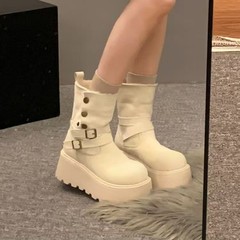 厚底雪地靴女中筒2025冬款保暖加绒加厚叠穿安可拉红鞋子女秋冬潮
